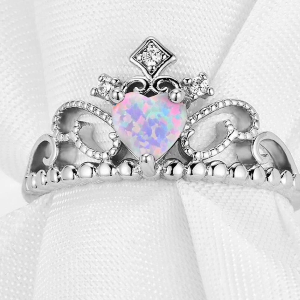 925 Sterling Silver Fire Opal Princess Ring